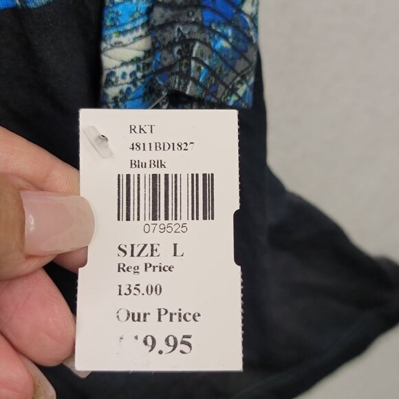 Robert Kitchen Canada Womens Long Sleeve Peacock Print Asymmetrical Top L New - Picture 9 of 12